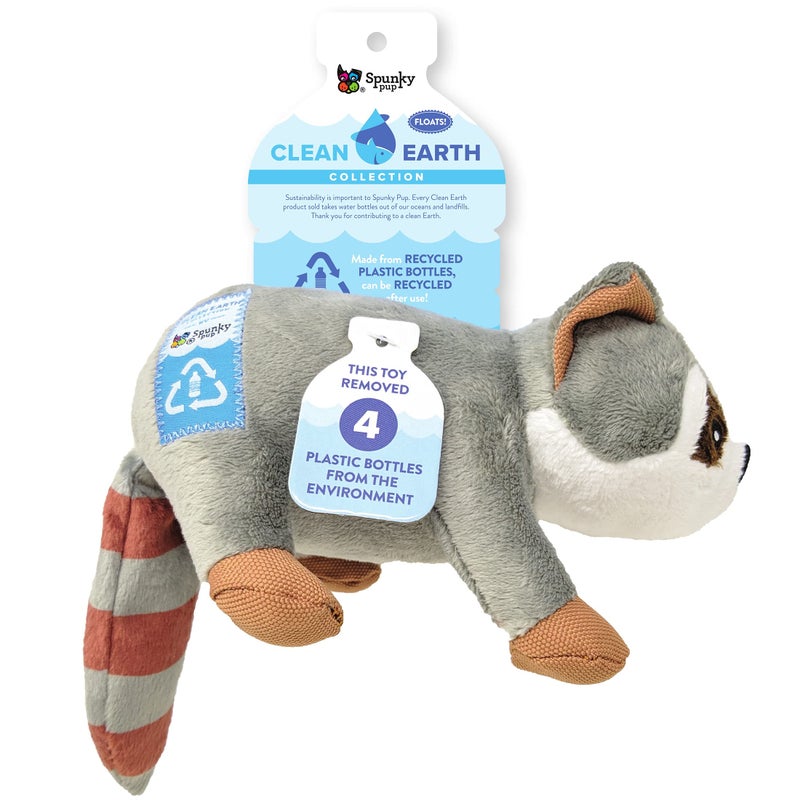 Spunky Pup Clean Earth Plush Raccoon | Made from 100% Recycled Water Bottles | Small Gray 7261 - Image 1